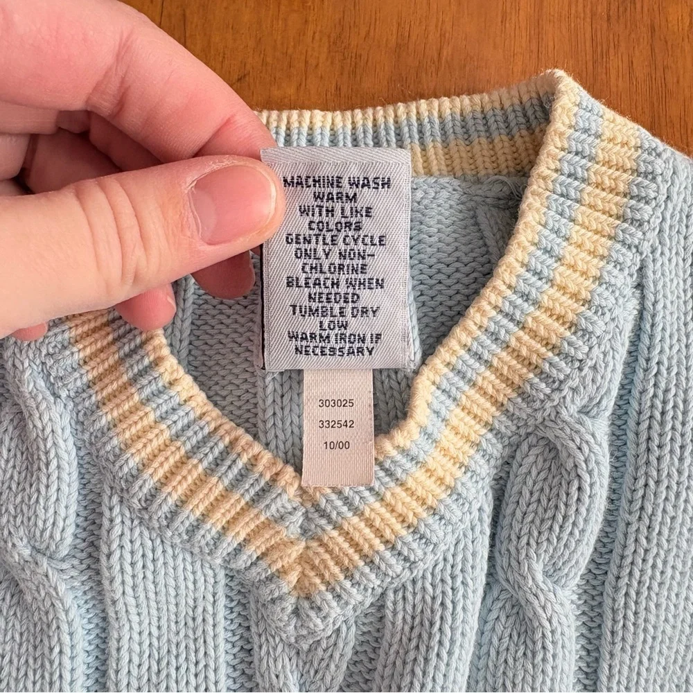 Vintage Kids 2000 Gap Cable Knit Pastle Blue and Yellow Sweater Vest Size 18-24M